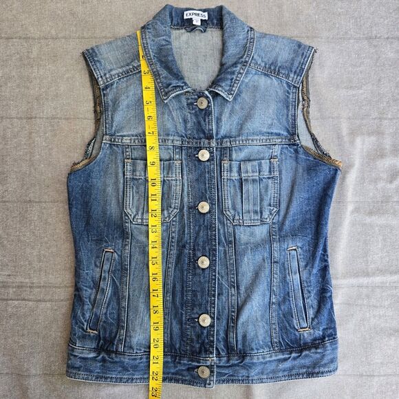 Express Womens Denim Vest Size Small Medium Wash Excellent Condition Sleeveless - Picture 6 of 6